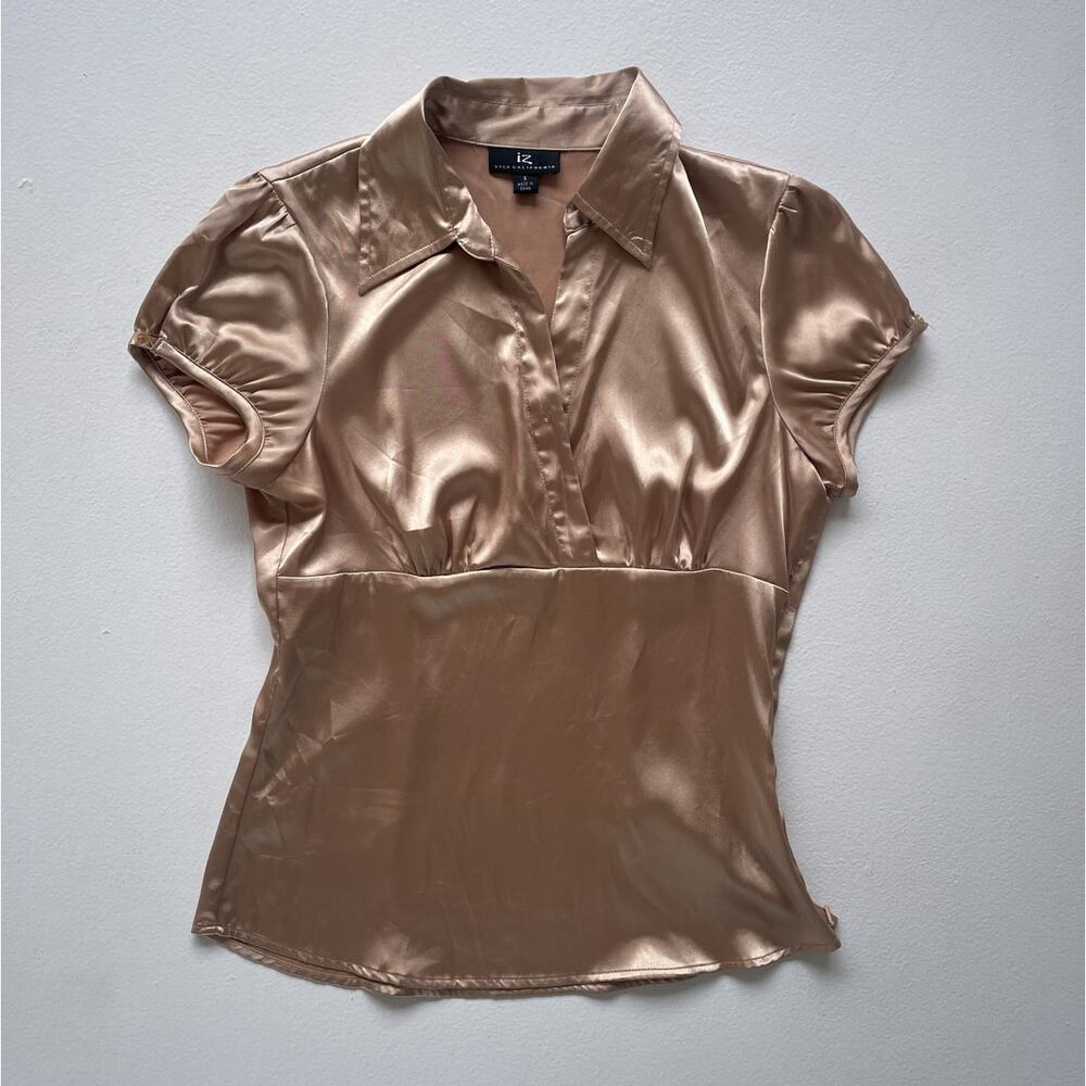 Vtg Y2K Champagne Satin Office Siren Collared Top / Sz S / BYER Coquette Glam